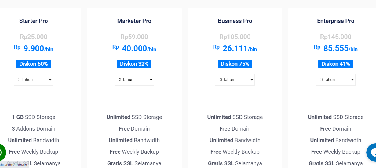 Daftar Harga Hosting Dewabiz