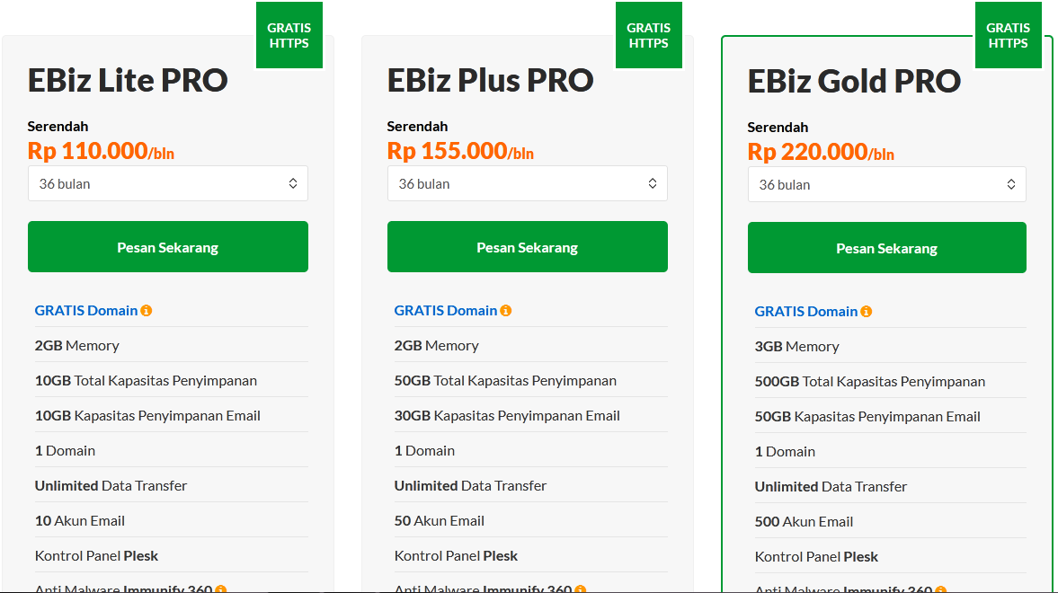 Daftar Harga Web Hosting (Windows) Exabytes