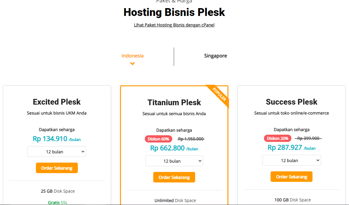Harga Paket Hosting Bisnis Plesk MasterWeb