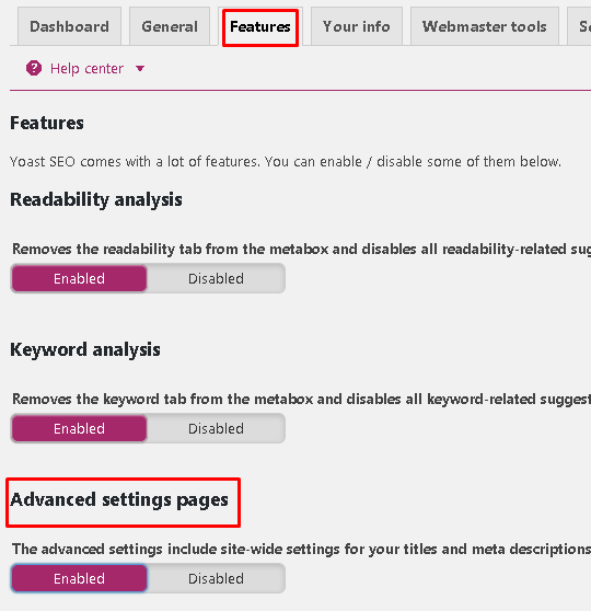 Setting Features