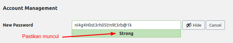 Username dan Password harus Strong