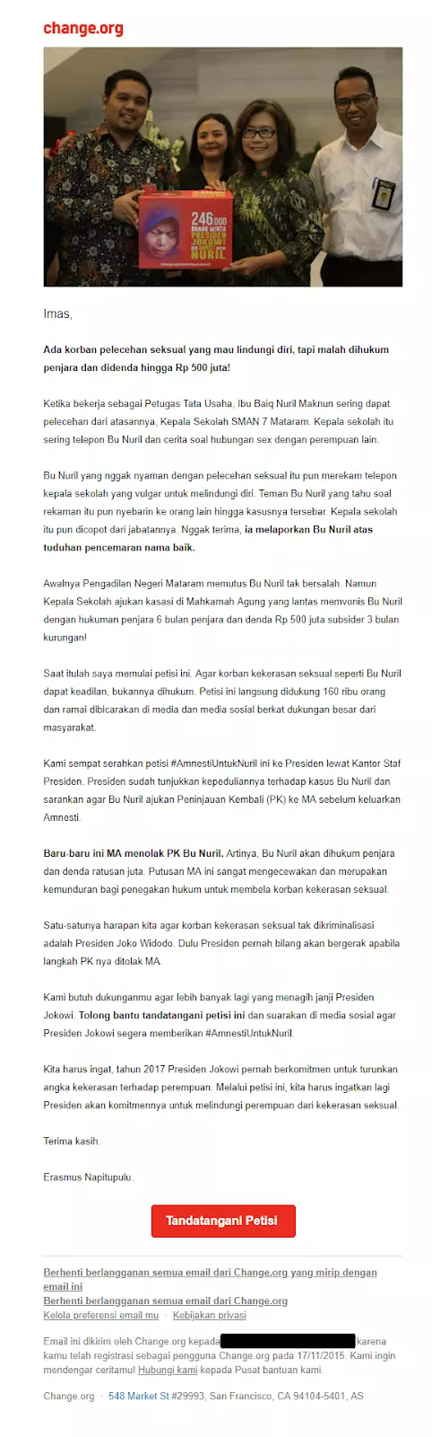 contoh newsletter Change.org