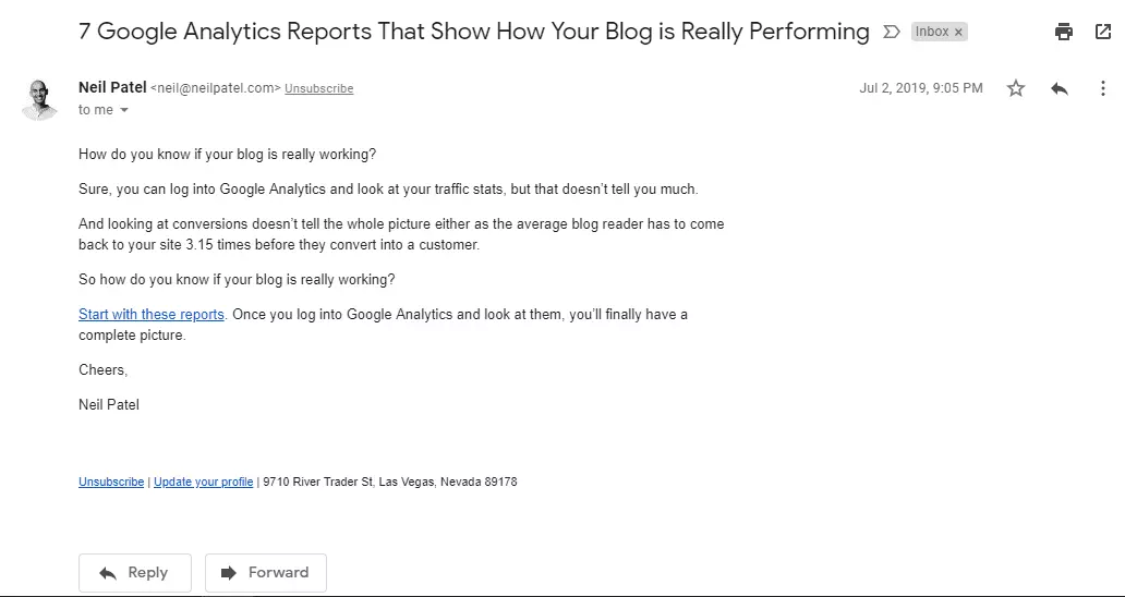 contoh newsletter Neil Patel
